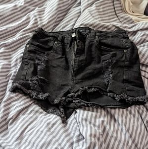 Distressed denim shorts